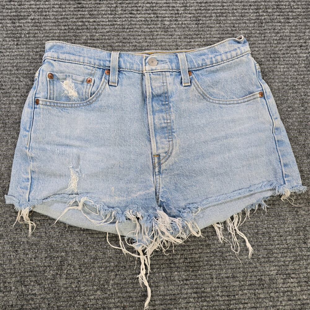 Levi's 501 Shorts Womens 28 Light Wash Cutoff Raw Hem Festival Summer